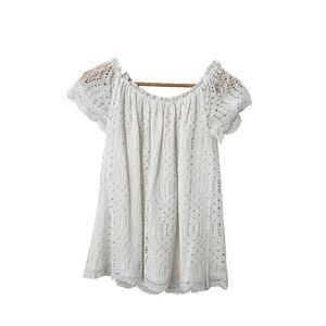 Lilly Pulitzer Lace Top White Flutter Sleeve Small Cottagecore Romantic Peasant